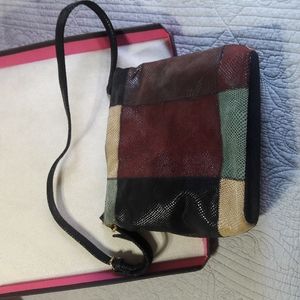 Vintage Inge Christopher Multicolor suede handbag long strap adjustable